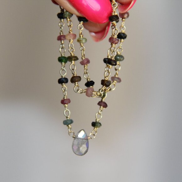 Ela Rae Labradorite and Tourmaline Gold Necklace - Picture 4 of 13